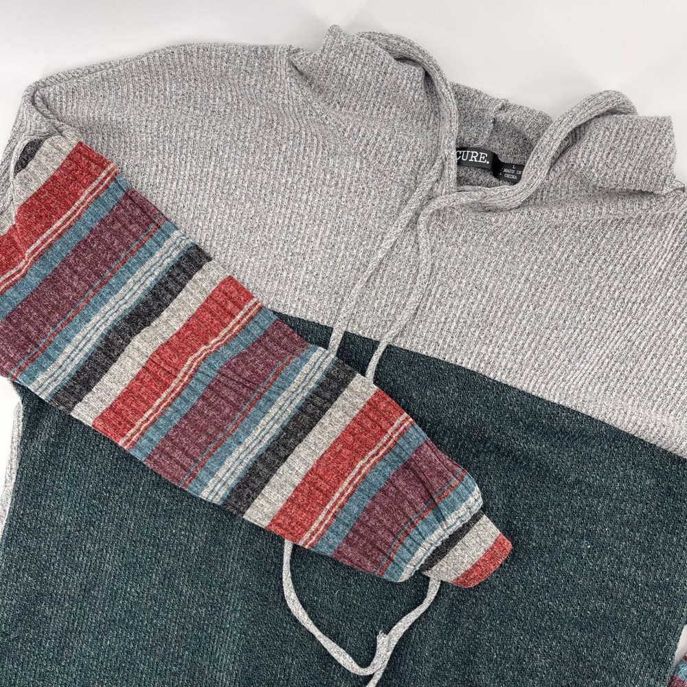 Cure Color Block Hoodie Striped‎ Sleeve Pullover Sweatshirt Top, Size L
